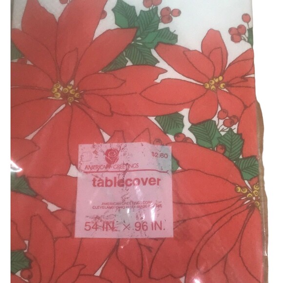 Vtg Christmas Paper Tablecloth Poinsettia Pattern 54 x 96 American Greeting - Picture 2 of 4